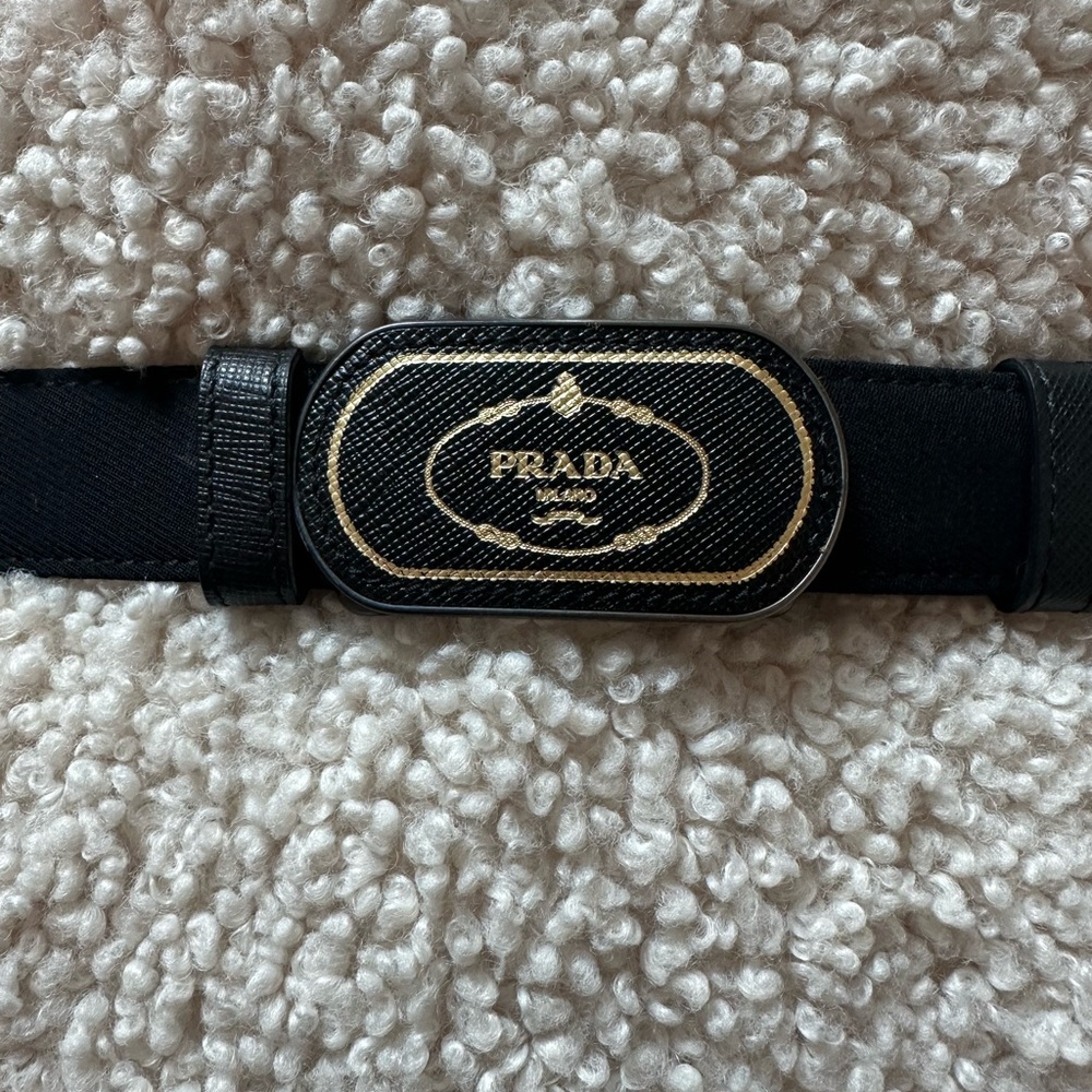 Prada Black Belt with Gold Detailing